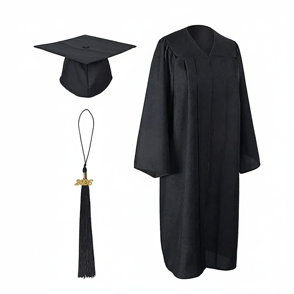 Matte Black Cap, Gown and Tassel for Graduation