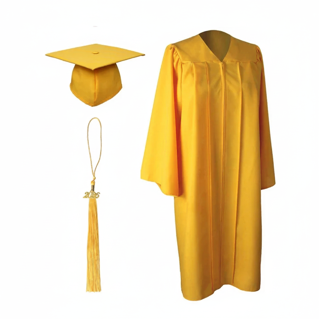 Matte Gold Cap, Gown and Tassel for Graduation