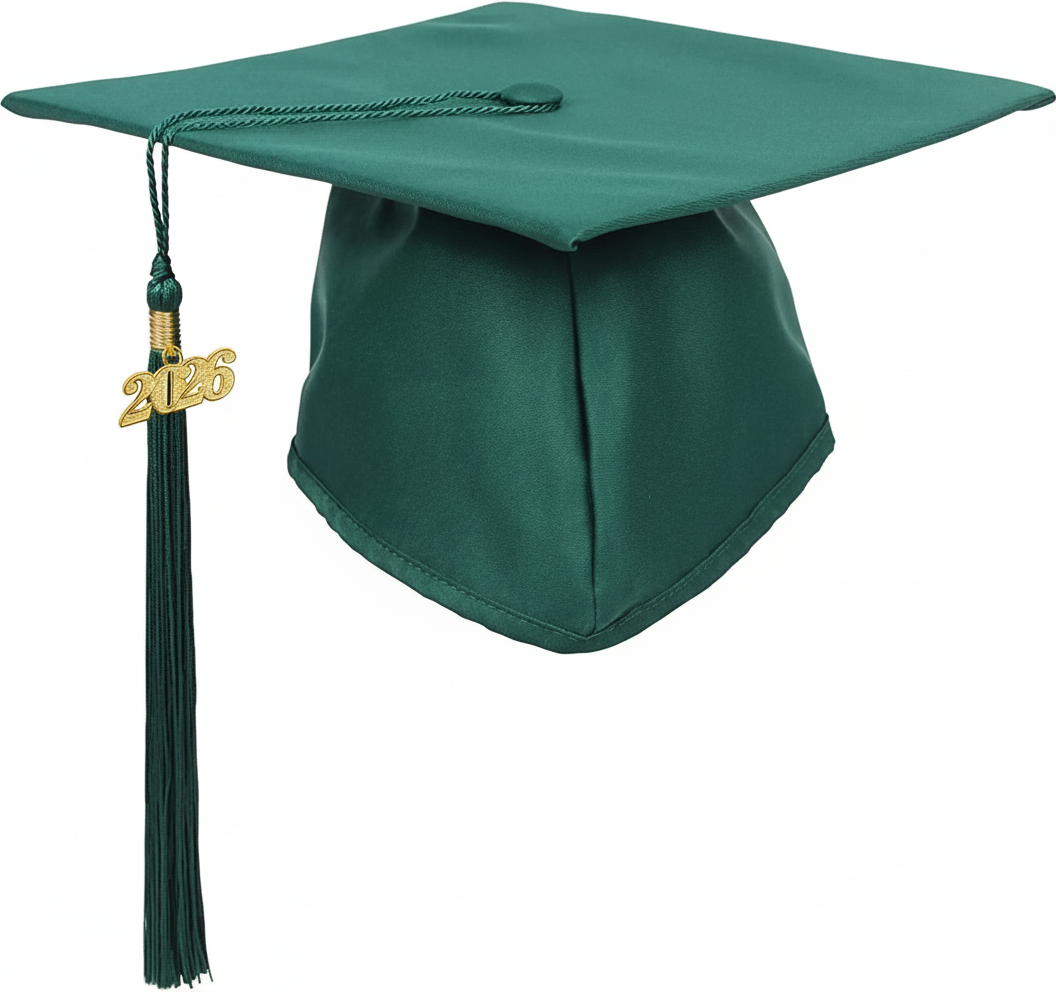 Matte Hunter Green Graduation Cap and Tassel