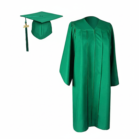 Matte Kelly Green Cap, Gown and Tassel for Graduation
