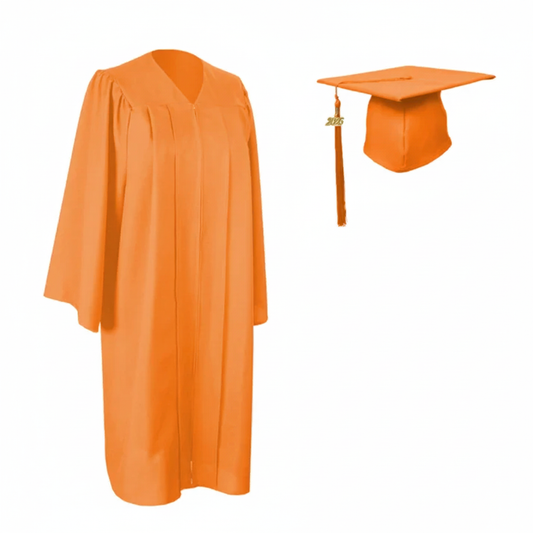 Matte Orange Cap, Gown and Tassel for Graduation