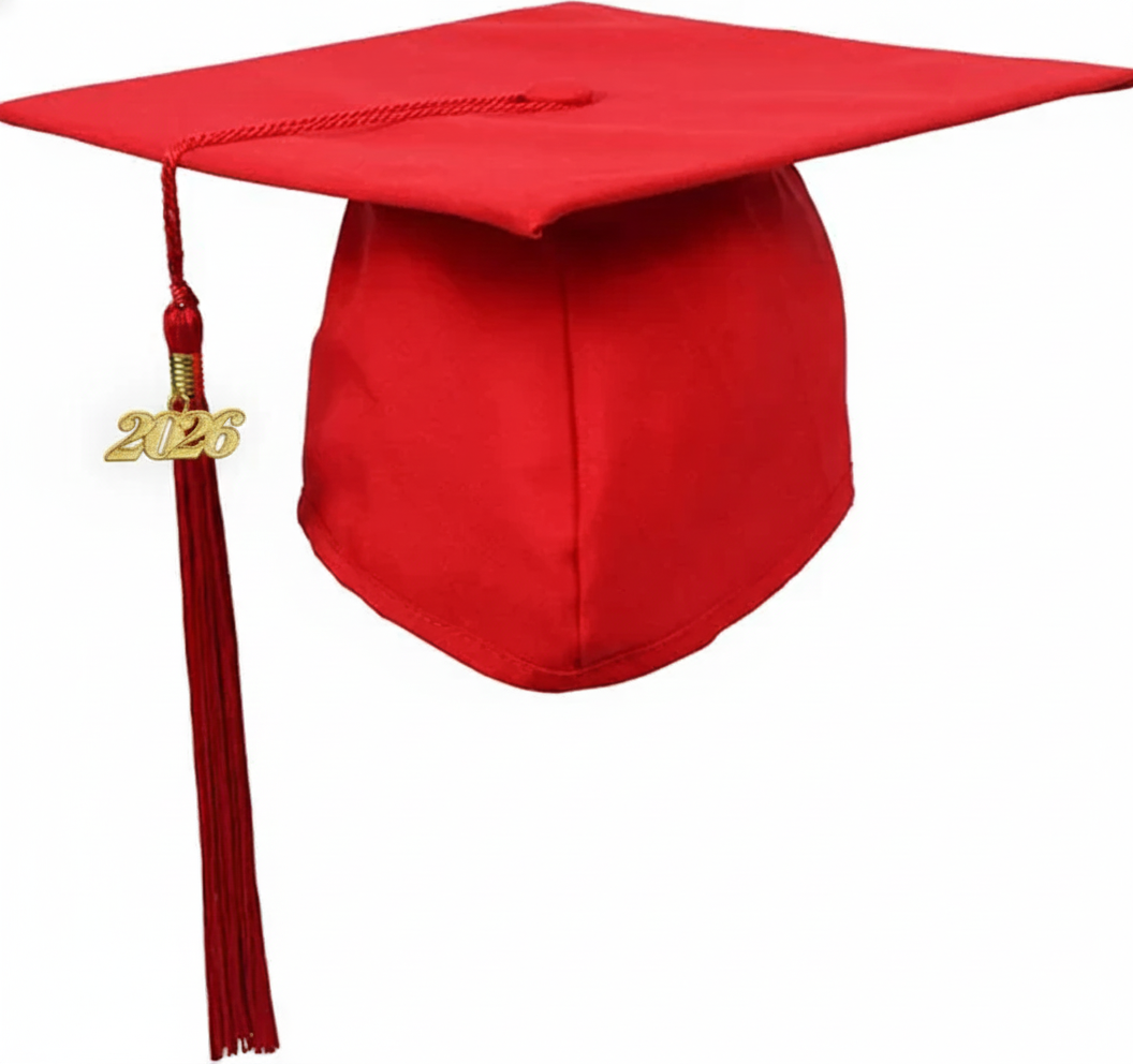 Matte Red Graduation Cap and Tassel