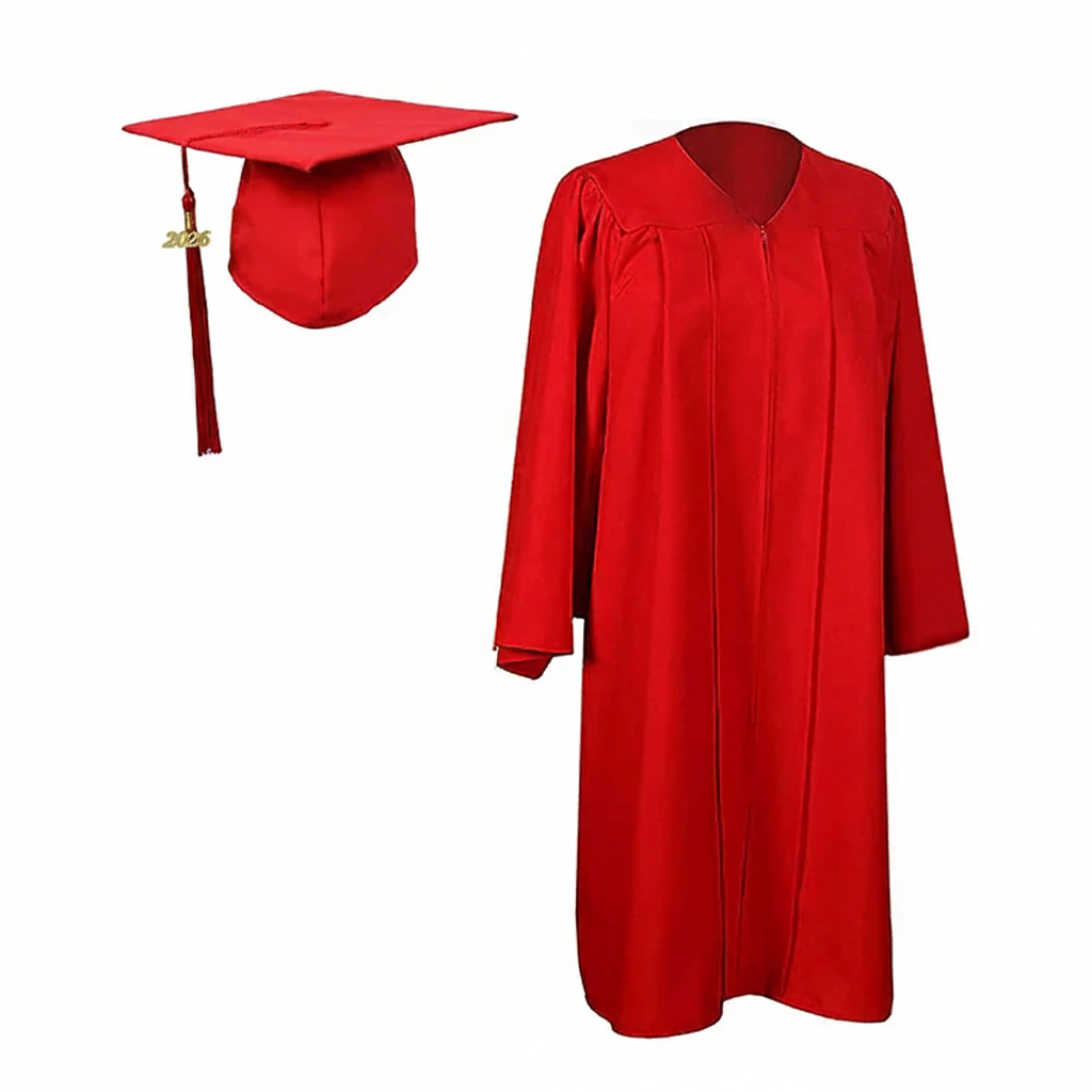 Matte Red Cap, Gown and Tassel  for Graduation