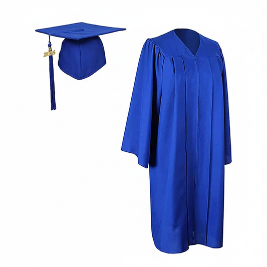 Matte Royal Blue Cap, Gown and Tassel  for Graduation