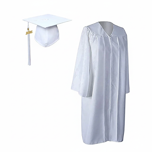 Matte White Cap, Gown and Tassel for Graduation