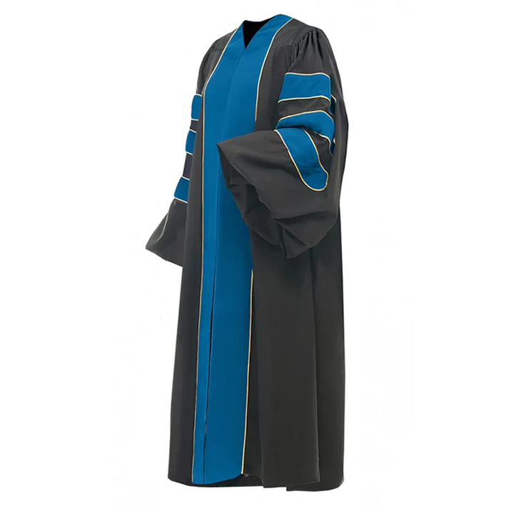 Peacock Blue Deluxe Doctoral Gown with Gold Piping - Academic Regalia