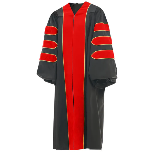 Red Deluxe Doctoral Gown with Gold Piping- Academic Regalia