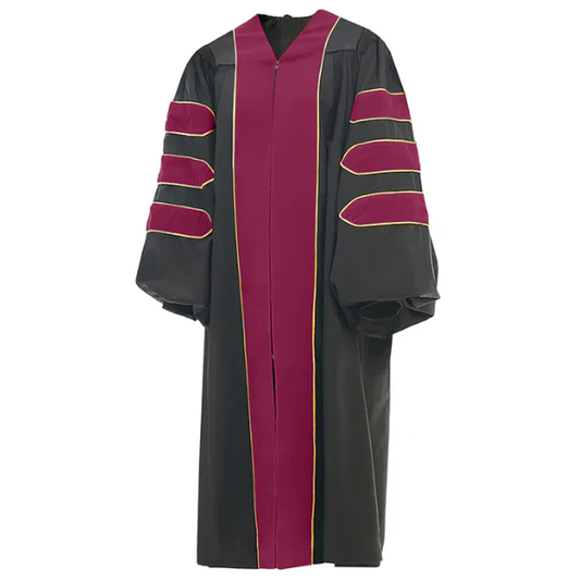 Rose Red Deluxe Doctoral Gown with Gold Piping - Academic Regalia