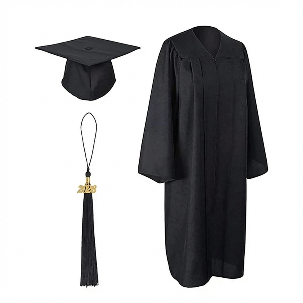 Matte Black Cap, Gown and Tassel for Graduation