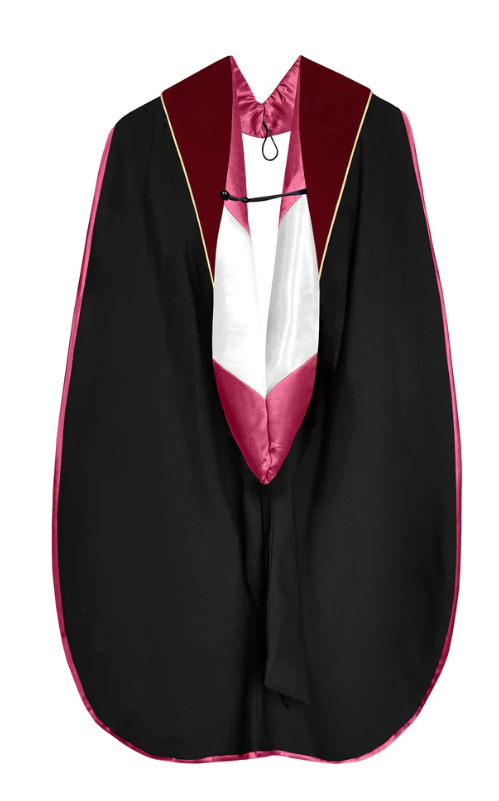 Doctoral Hood - Maroon Velvet - Maroon Lining - White Chevron - Gold Piping