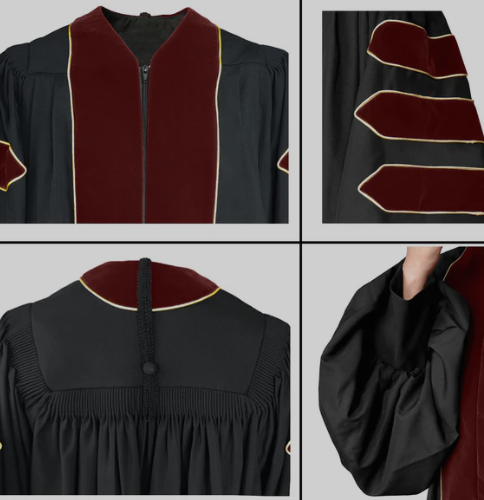 Maroon Deluxe Doctoral Gown with Gold Piping - Academic Regalia