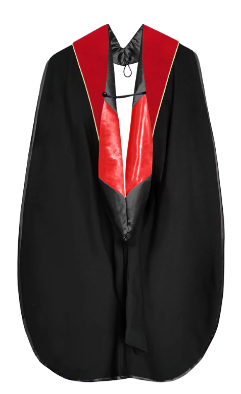 Doctoral Hood - Red Velvet - Black Lining - Red Chevron - Gold Piping