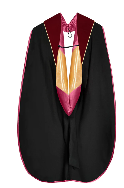 Doctoral Hood - Maroon Velvet - Maroon Lining - Gold Chevron - Gold Piping
