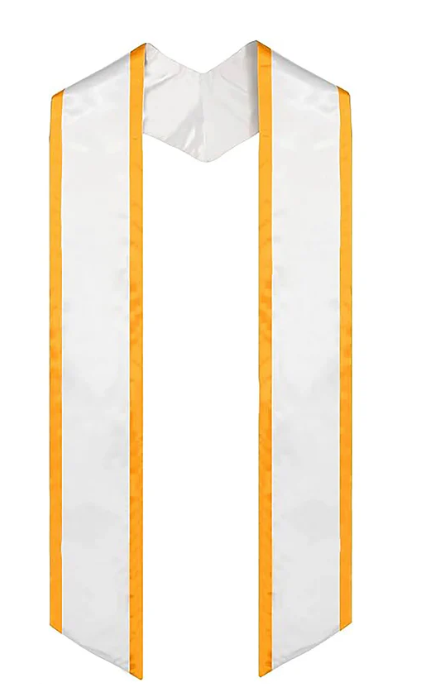 Deluxe Customized White Graduation Stole with Gold Trim 72"