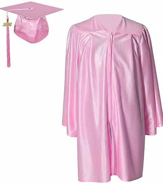Shiny Kinder Pink Cap, Gown & Tassel for Graduation
