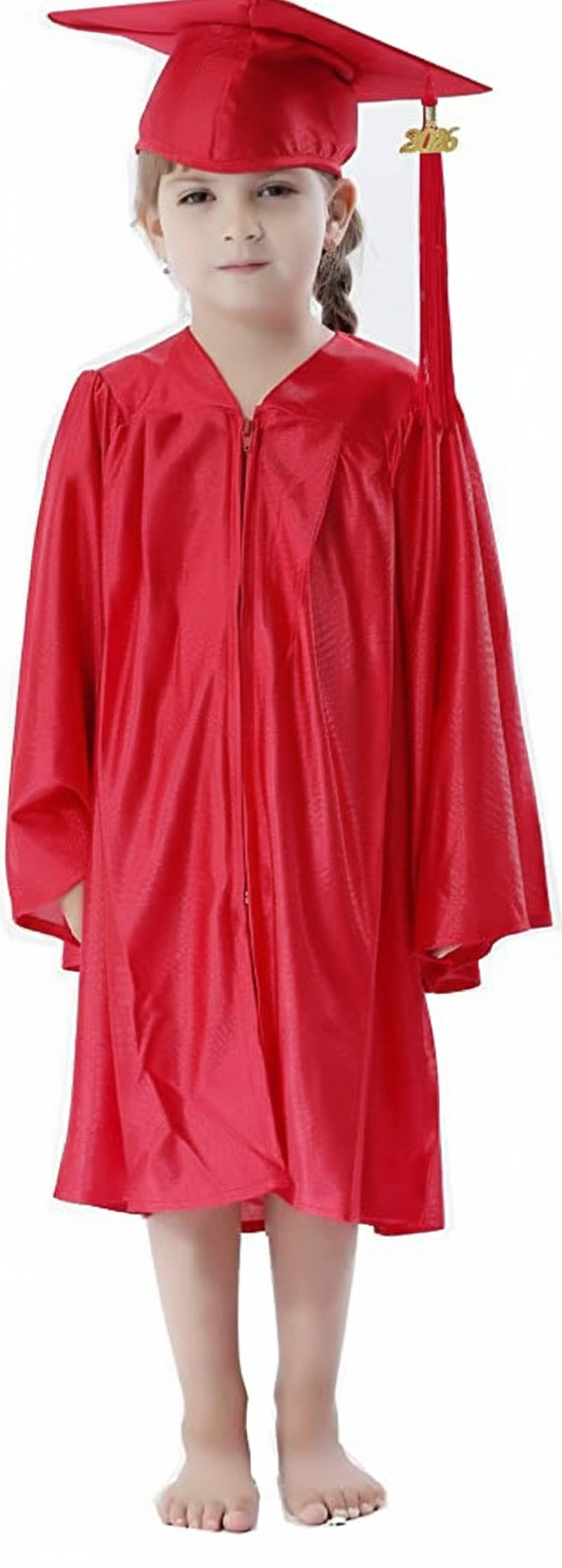 Shiny Kinder Red Cap, Gown & Tassel for Graduation