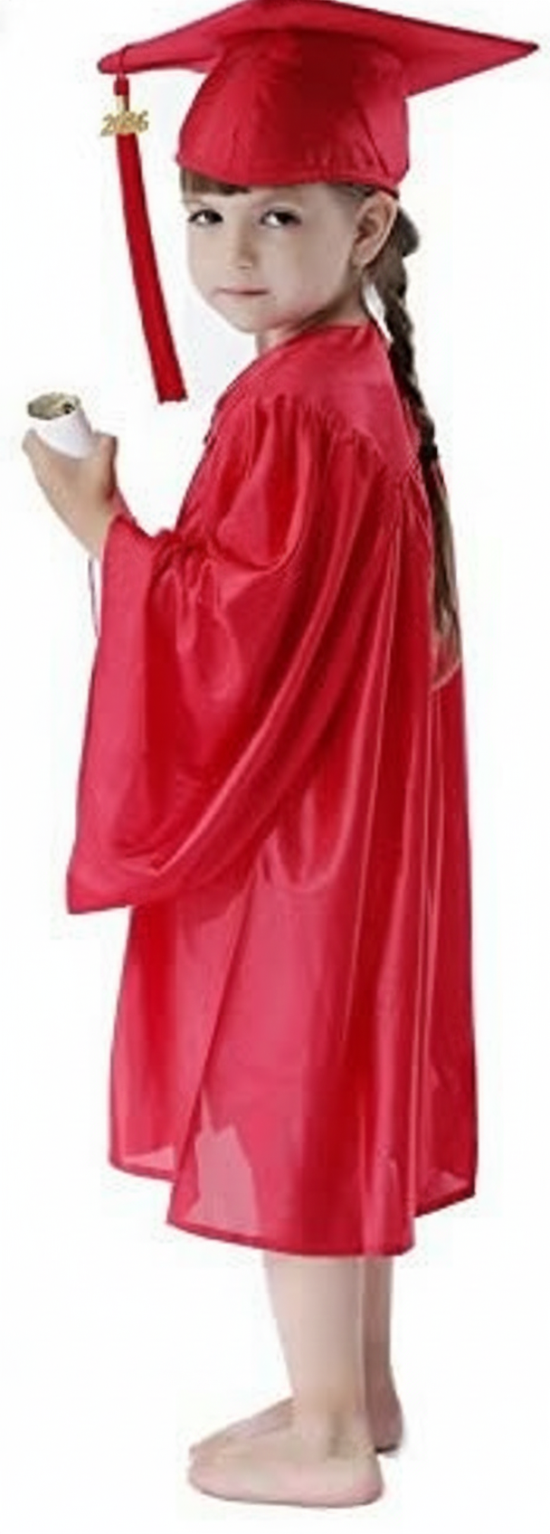 Shiny Kinder Red Cap, Gown & Tassel for Graduation