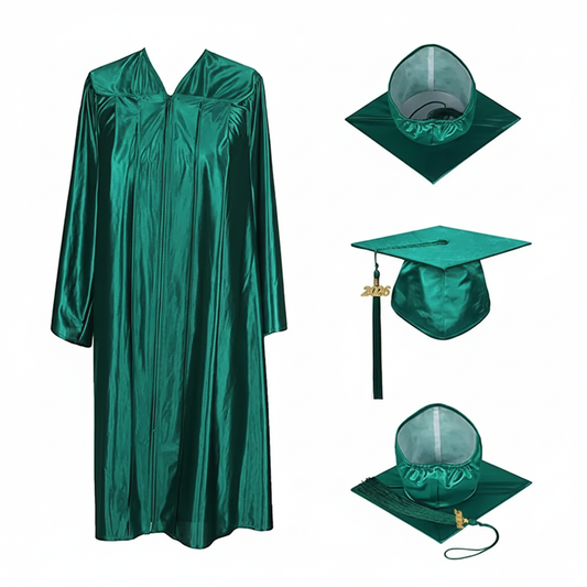 Shiny Hunter Green Cap, Gown & Tassel for Graduation