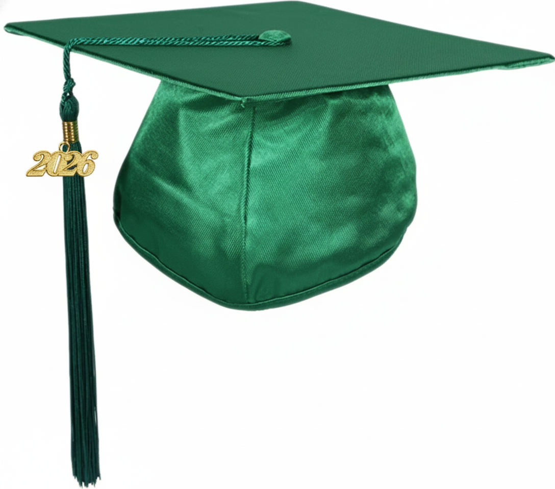 Shiny Kelly Green Graduation Cap and Tassel