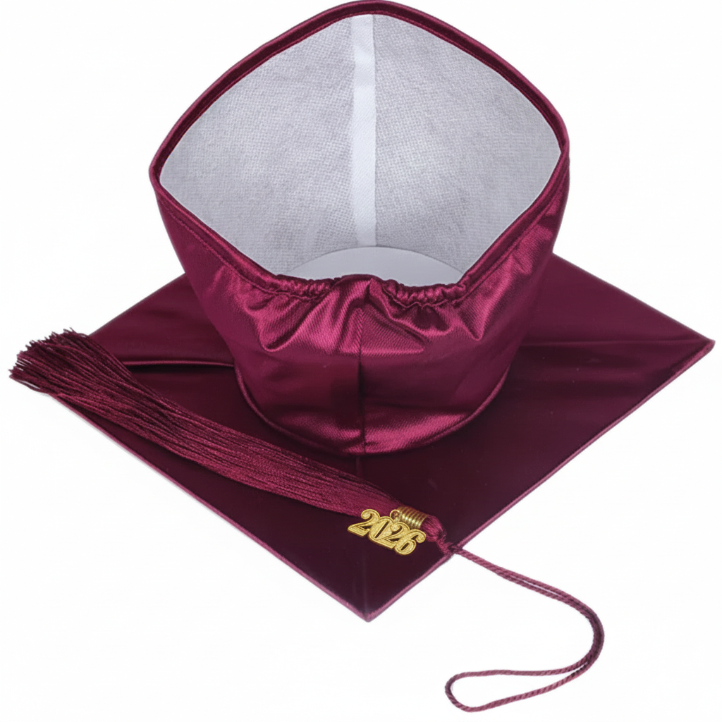 Shiny Maroon Graduation Cap and Tassel