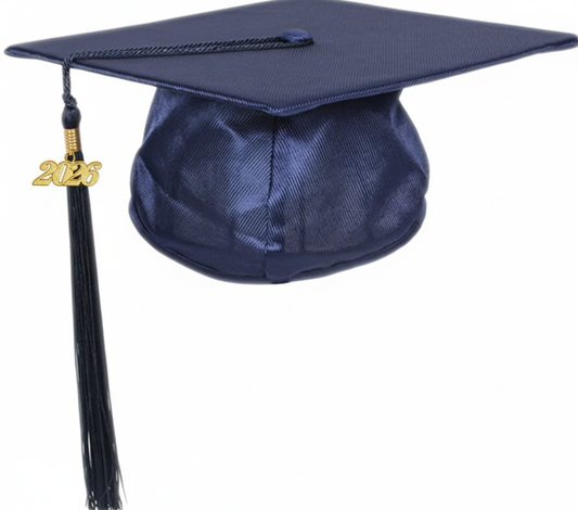 Shiny Navy Graduation Cap and Tassel