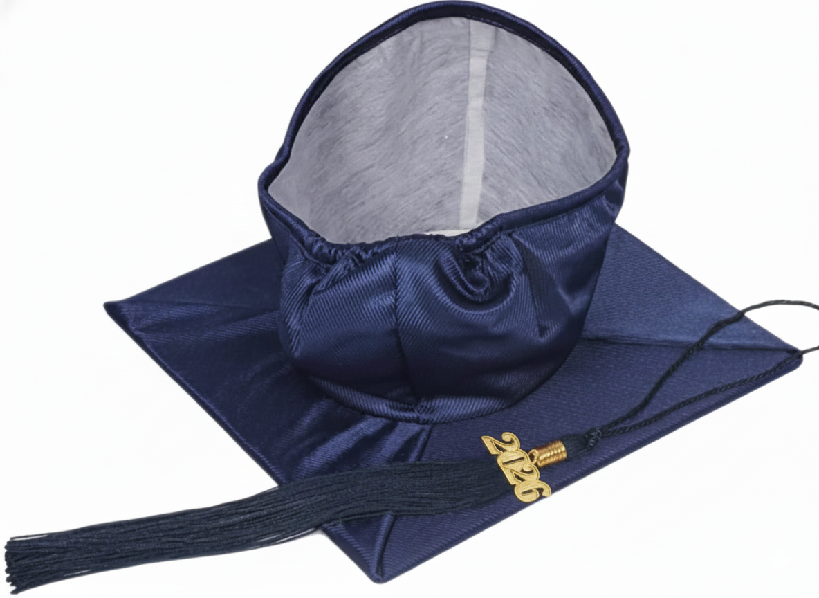 Shiny Navy Graduation Cap and Tassel