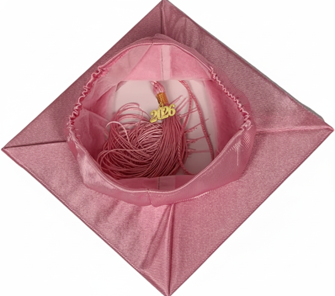 Shiny Pink Graduation Cap and Tassel