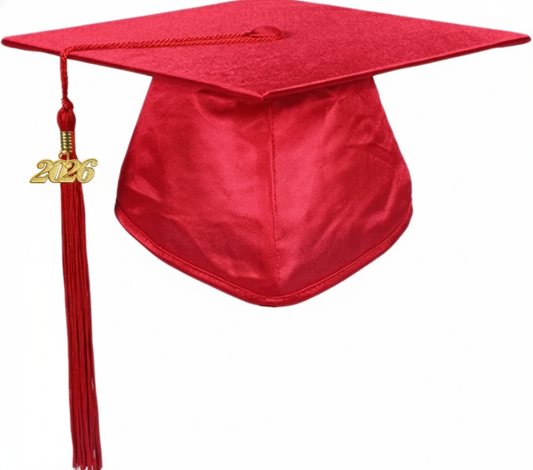 Shiny Red Graduation Cap and Tassel