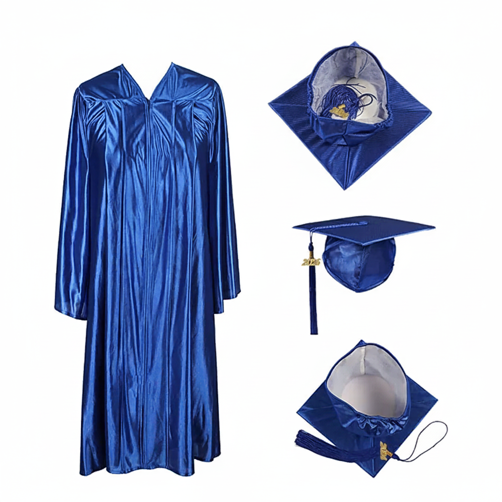 Shiny Royal Cap, Gown & Tassel for Graduation