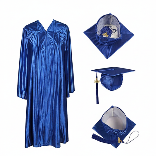 Shiny Royal Cap, Gown & Tassel for Graduation