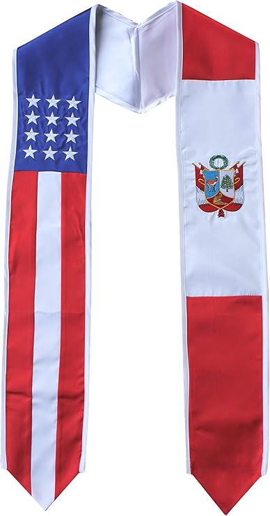 Peru/USA Flag Graduation Stole - Flag Sashes for Graduates
