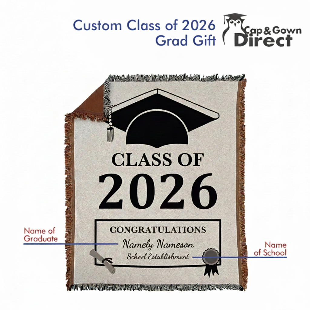 Custom Woven Class of 2026 Throw Blanket – Graduation Gift with Personalized School Name