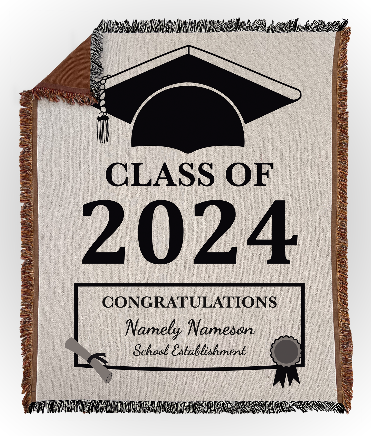 Custom Woven Class of 2025 Throw Blanket – Graduation Gift with Personalized School Name