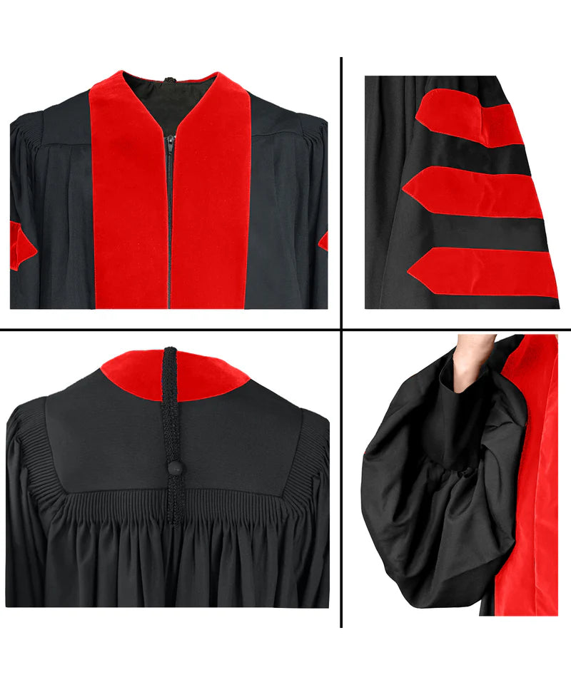 Deluxe Doctoral Gown - No Piping - Red, Black or Royal