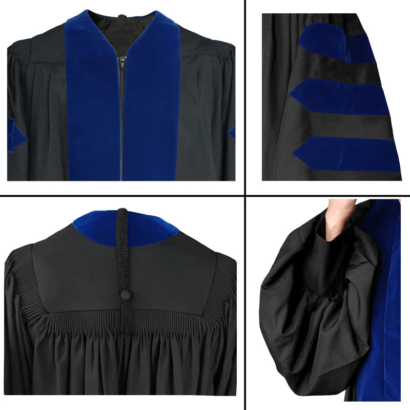Deluxe Doctoral Gown - No Piping - Red, Black or Royal