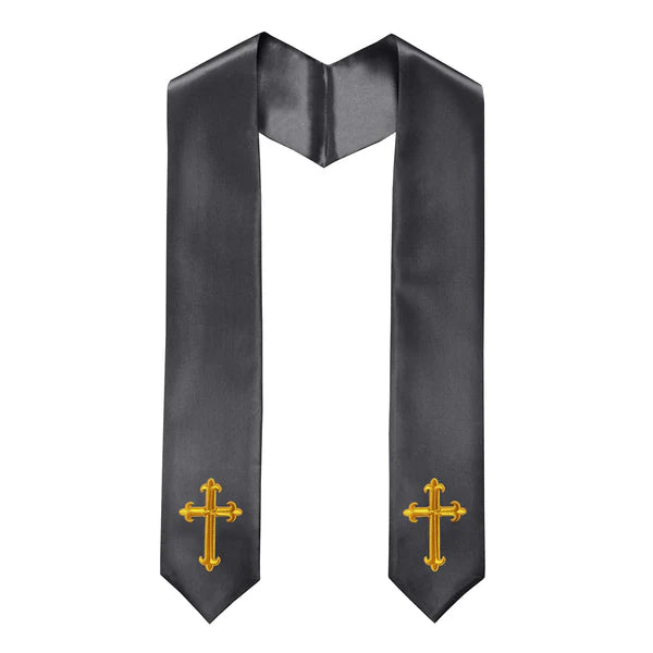 60" CHOIR STOLE WITH WHITE OR GOLD CROSS EMBROIDERY