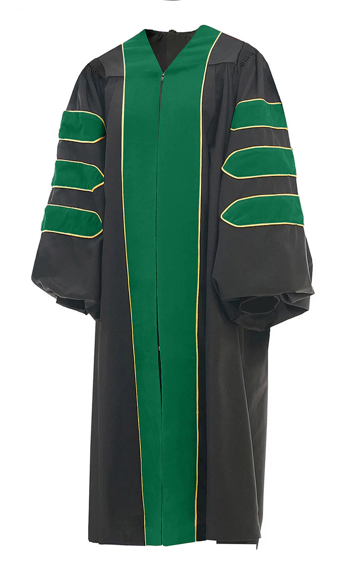 Enoch Grove Doctoral Regalia Set – Emerald Gown with Gold Piping and 8-Sided Velvet Tam