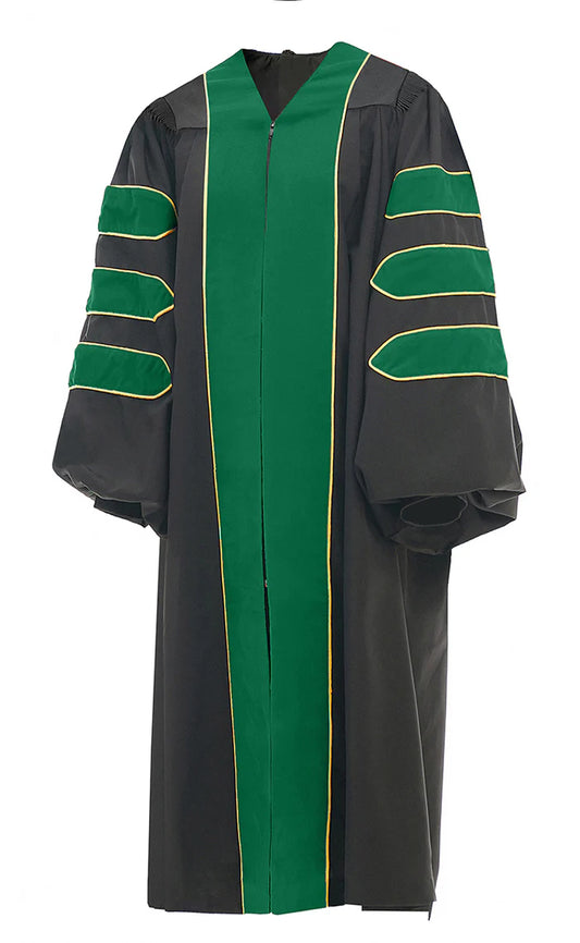Emerald Green Deluxe Doctoral Gown with Gold Piping - Academic Regalia