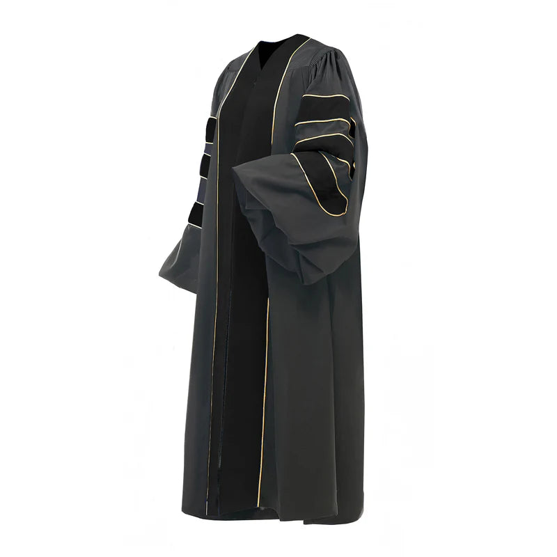 Black Deluxe Doctoral Gown with Gold Piping - Academic Regalia