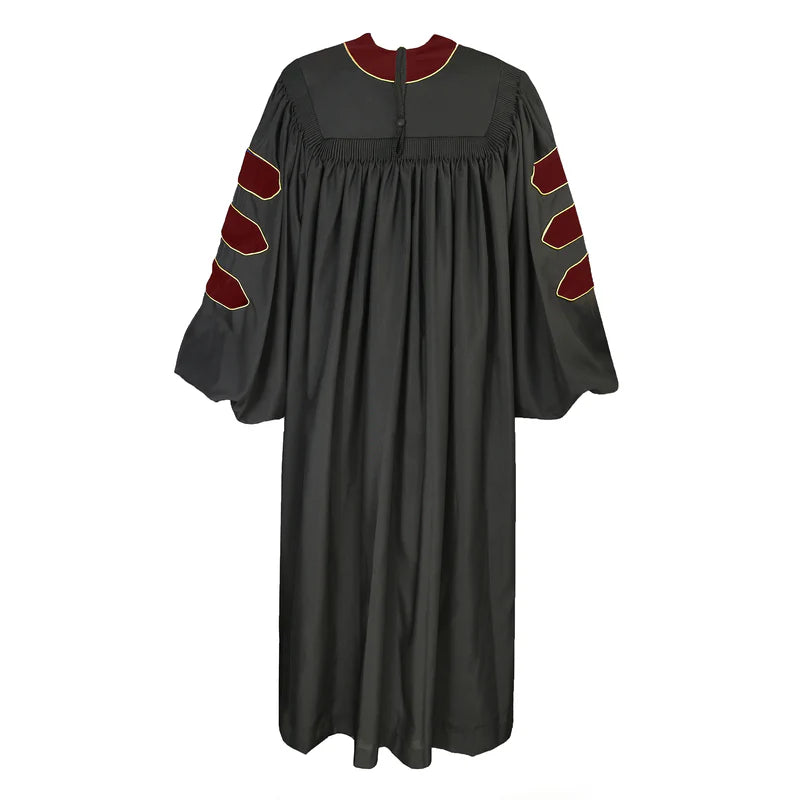 Maroon Deluxe Doctoral Gown with Gold Piping - Academic Regalia