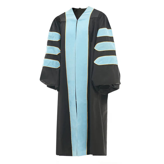 Light Blue Deluxe Doctoral Gown with Gold Piping - Academic Regalia