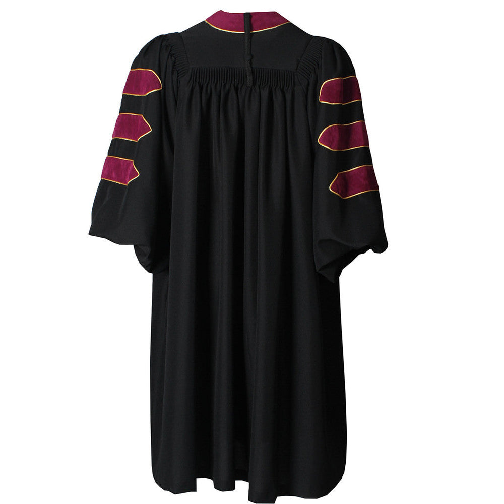Deluxe Maroon Velvet Doctoral Gown 3 Piece Set w/ Doctoral Hood and 8 Sided Tam