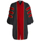 KUI Doctoral Cap and Gown Package - Deluxe Scarlet Doctoral Gown w/Gold Piping + Doctoral Hood w/ Scarlet Velvet Maroon Lining and White Chevron + 8 Sided Black Velvet Doctoral Tam