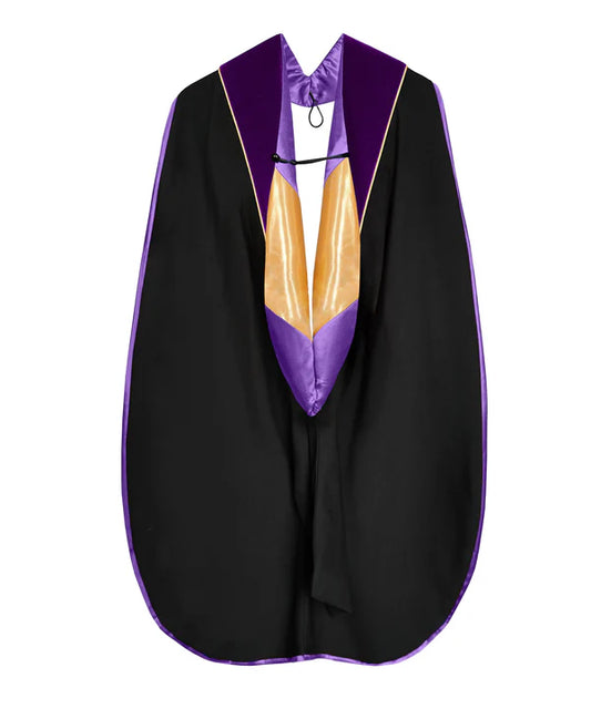 Doctoral Hood - Purple Velvet - Purple Lining - Gold Chevron - Gold Piping