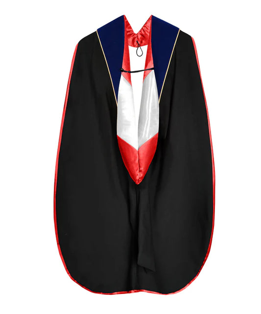 Doctoral Hood - Royal Blue Velvet - Red Lining - White Chevron - Gold Piping