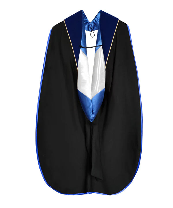 Doctoral Hood - Royal Blue Velvet - Royal Blue Lining - White Chevron - Gold Piping