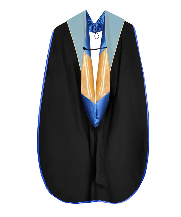 Doctoral Hood - Sky Blue Velvet - Royal Blue Lining -Gold Chevron - Gold Piping