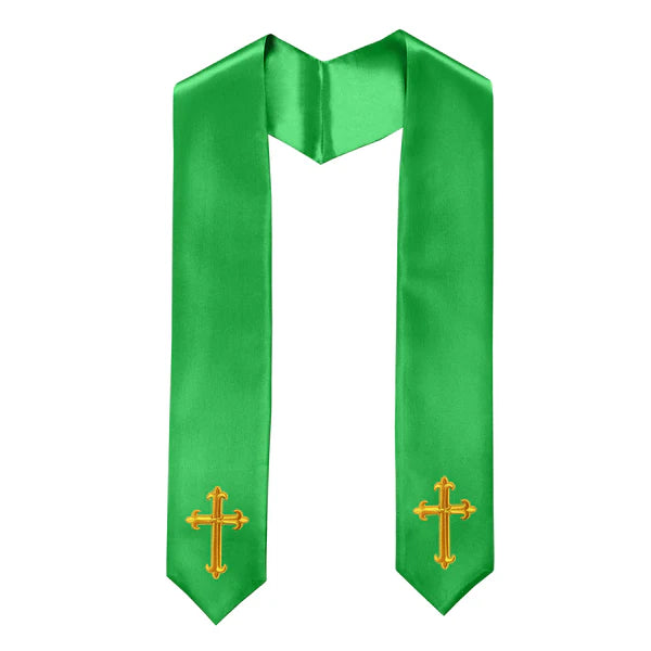 60" CHOIR STOLE WITH WHITE OR GOLD CROSS EMBROIDERY