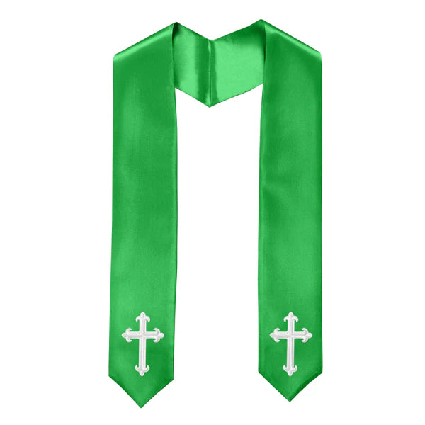 60" CHOIR STOLE WITH WHITE OR GOLD CROSS EMBROIDERY