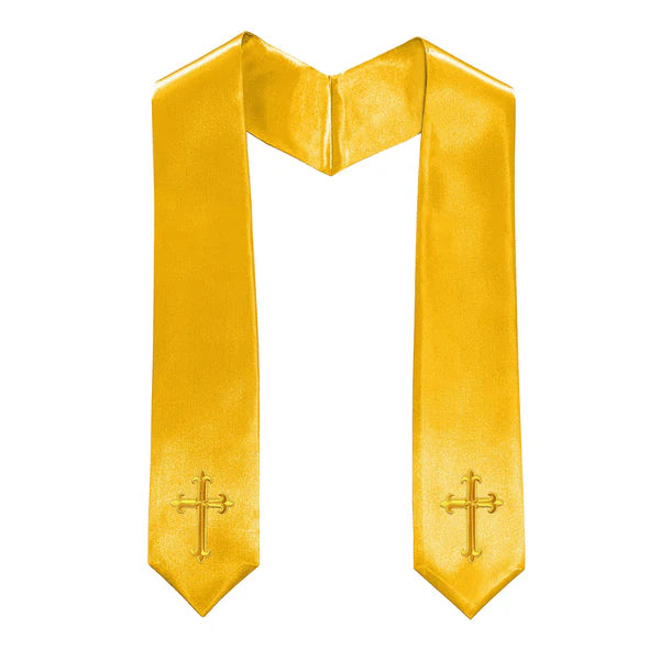 60" CHOIR STOLE WITH WHITE OR GOLD CROSS EMBROIDERY